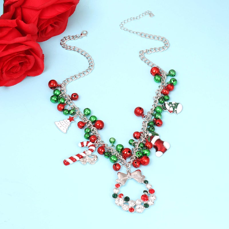NLCAC Christmas Jingle Bell Necklace Women Christmas Ornament Bib Statement Necklace Xmas Gift Jewelry (Silver) - Image 4